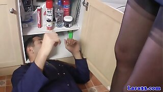 UK mature in stocking pokes repair fellow